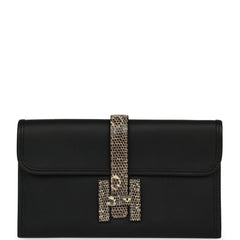 Hermes Jige Duo Clutch Black Swift, Varanus Niloticus Lizard Touch Palladium Hardware
