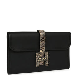 Hermes Jige Duo Clutch Black Swift, Varanus Niloticus Lizard Touch Palladium Hardware