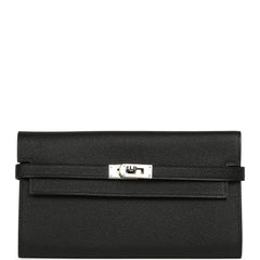 Hermes Kelly Long Wallet Black Epsom Palladium Hardware