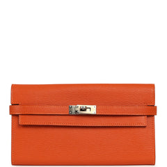 Hermes Kelly Long Wallet Feu Chevre Mysore Palladium Hardware