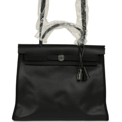 Pre-owned Hermes Herbag Zip PM 31 Black Toile H Berline, Black Hunter Palladium Hardware