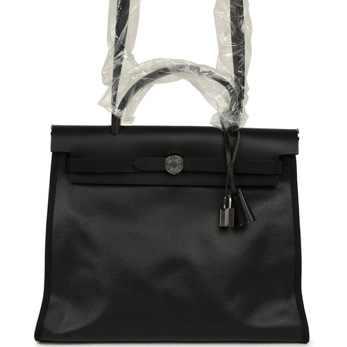 Pre-owned Hermes Herbag Zip PM 31 Black Toile H Berline, Black Hunter Palladium Hardware