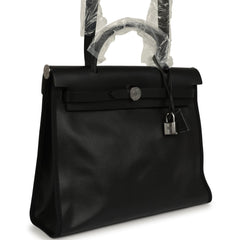 Pre-owned Hermes Herbag Zip PM 31 Black Toile H Berline, Black Hunter Palladium Hardware
