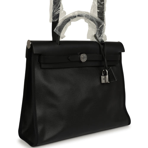 Pre-owned Hermes Herbag Zip PM 31 Black Toile H Berline, Black Hunter Palladium Hardware
