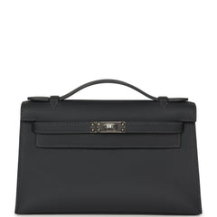 Hermes Kelly Pochette Ardoise Swift Palladium Hardware