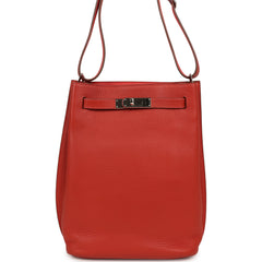 Pre-owned Hermes So Kelly 22 Sanguine, Rose Jaipur Eclat Clemence Palladium Hardware