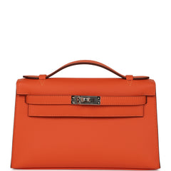 Hermes Kelly Pochette Tangerine Swift Palladium Hardware