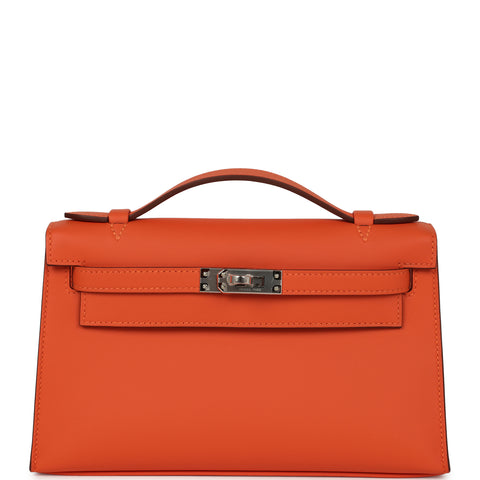 Hermes Kelly Pochette Tangerine Swift Palladium Hardware