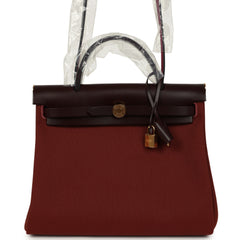 Hermes Herbag Zip 31 PM Rouge H Militaire Canvas, Rouge Sellier Vache Hunter Gold Hardware