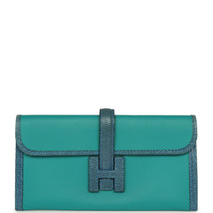 Pre-owned Hermes Jige Elan 29 Bleu Paon Swift, Mykonos Varanus Niloticus Lizard Touch