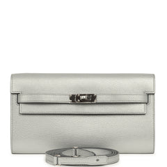 Hermes Kelly Wallet To Go Argent Chevre Chamkilight Palladium Hardware