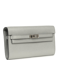 Hermes Kelly Wallet To Go Argent Chevre Chamkilight Palladium Hardware