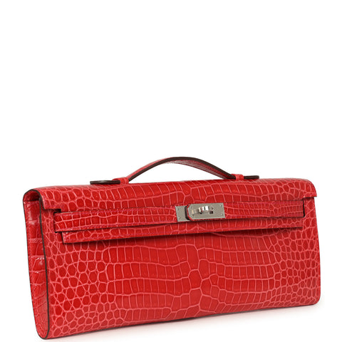 Hermes Kelly Cut Bougainvillea Shiny Porosus Crocodile Palladium Hardware