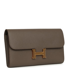 Pre-owned Hermes Constance Long Wallet Etain Epsom Gold Hardware