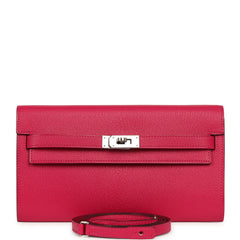 Pre-owned Hermes Kelly Wallet To Go Rose Mexico Chevre Palladium Hardware