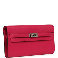 Pre-owned Hermes Kelly Wallet To Go Rose Mexico Chevre Palladium Hardware