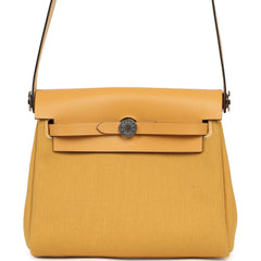 Hermes Herbag Zip 20 Mini Paille Toile Militaire Canvas, Vache Hunter Palladium Hardware