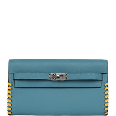 Hermes Kelly To Go Tressage Wallet Blue Jean Epsom, Sun Swift Palladium Hardware
