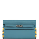 Hermes Kelly To Go Tressage Wallet Blue Jean Epsom, Sun Swift Palladium Hardware - Thumbnail View 1
