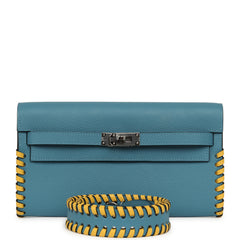 Hermes Kelly To Go Tressage Wallet Blue Jean Epsom, Sun Swift Palladium Hardware