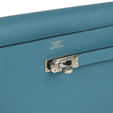 Hermes Kelly To Go Tressage Wallet Blue Jean Epsom, Sun Swift Palladium Hardware - Thumbnail View 8
