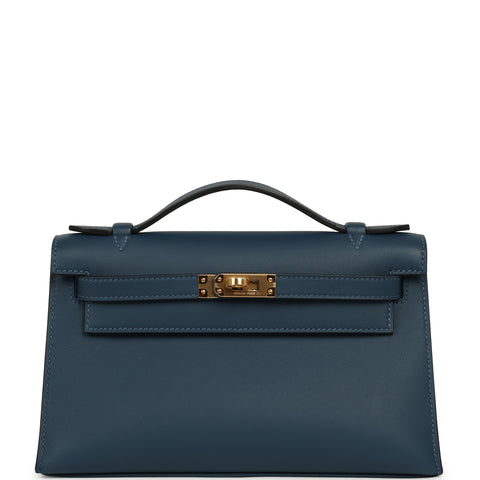 Hermes Kelly Pochette Bleu de Prusse Swift Gold Hardware