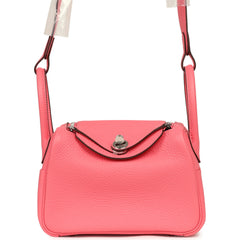 Hermes Mini Lindy II Rose Azalee Clemence Palladium Hardware