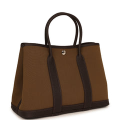 Hermes Garden Party 30 Vert Loden Toile Officier Canvas, Bai Brun Negonda Palladium Hardware