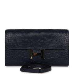 Pre-owned Hermes Constance Wallet To Go Bleu Indigo Matte Alligator Palladium Hardware