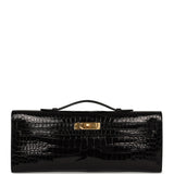 Hermes Kelly Cut Black Shiny Porosus Crocodile Gold Hardware - Thumbnail View 1