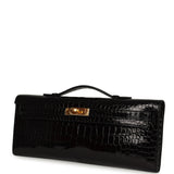 Hermes Kelly Cut Black Shiny Porosus Crocodile Gold Hardware - Thumbnail View 6