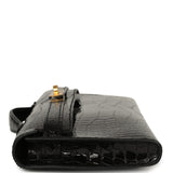 Hermes Kelly Cut Black Shiny Porosus Crocodile Gold Hardware - Thumbnail View 3