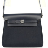 Hermes Herbag Zip 20 Mini Bleu Indigo Toile Militaire Canvas, Vache Hunter Palladium Hardware - Thumbnail View 1
