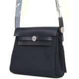 Hermes Herbag Zip 20 Mini Bleu Indigo Toile Militaire Canvas, Vache Hunter Palladium Hardware - Thumbnail View 5