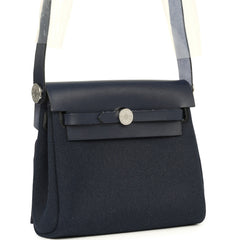 Hermes Herbag Zip 20 Mini Bleu Indigo Toile Militaire Canvas, Vache Hunter Palladium Hardware