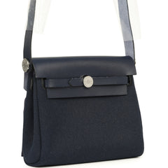 Hermes Herbag Zip 20 Mini Bleu Indigo Toile Militaire Canvas, Vache Hunter Palladium Hardware