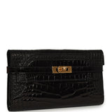 Pre-owned Hermes Ghillies Kelly Long Wallet Black Verso Shiny, Matte Alligator Gold Hardware - Thumbnail View 2