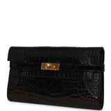 Pre-owned Hermes Ghillies Kelly Long Wallet Black Verso Shiny, Matte Alligator Gold Hardware - Thumbnail View 5