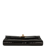 Pre-owned Hermes Ghillies Kelly Long Wallet Black Verso Shiny, Matte Alligator Gold Hardware - Thumbnail View 6