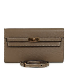 Pre-owned Hermes Kelly Wallet To Go Etoupe Chevre Mysore Gold Hardware