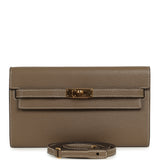 Pre-owned Hermes Kelly Wallet To Go Etoupe Chevre Mysore Gold Hardware - Thumbnail View 1