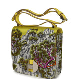 Hermes "Sieste Au Paradis" 2002 20 Multicolor Printed Silk, Lime Swift Palladium Hardware - Thumbnail View 6