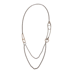 Hermes Chain D'ancre Punk Long Double Necklace Silver and Rose Gold