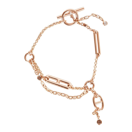 Hermes Diamond Signature Iconic Bag Charms Rose Gold Link Bracelet