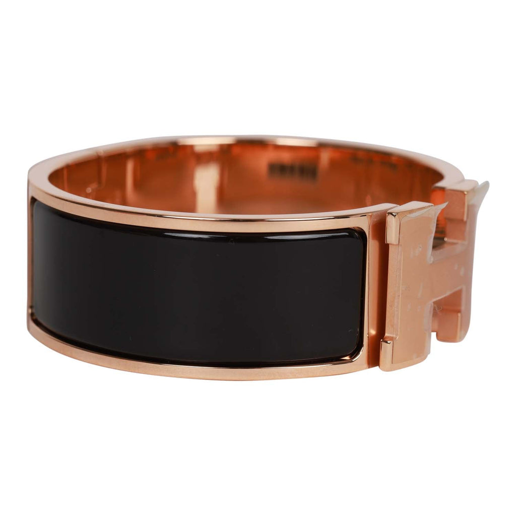 Hermes Black Wide Enamel Bracelet GM Rose Gold Hardware