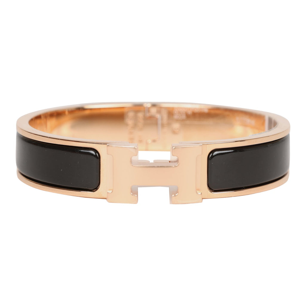 Hermes Black Clic Clac H Narrow Enamel Bracelet PM Gold Hardware – Madison  Avenue Couture