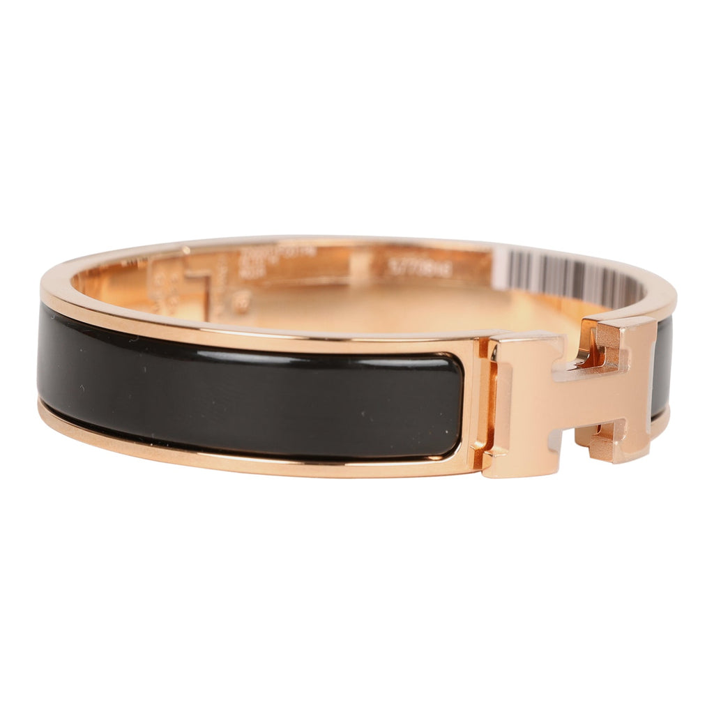 Hermes Black Clic Clac H Narrow Enamel Bracelet PM Gold Hardware – Madison  Avenue Couture