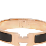 Hermes Black Clic Clac H Narrow Enamel Bracelet PM Gold Hardware
