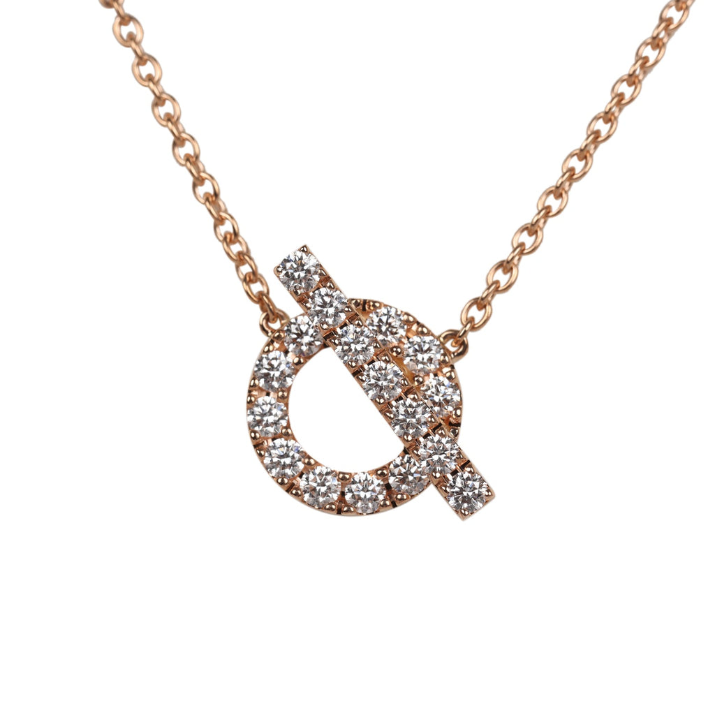 Hermes 18k Rose Gold San Coloris White Diamond Finesse Pendant Necklace
