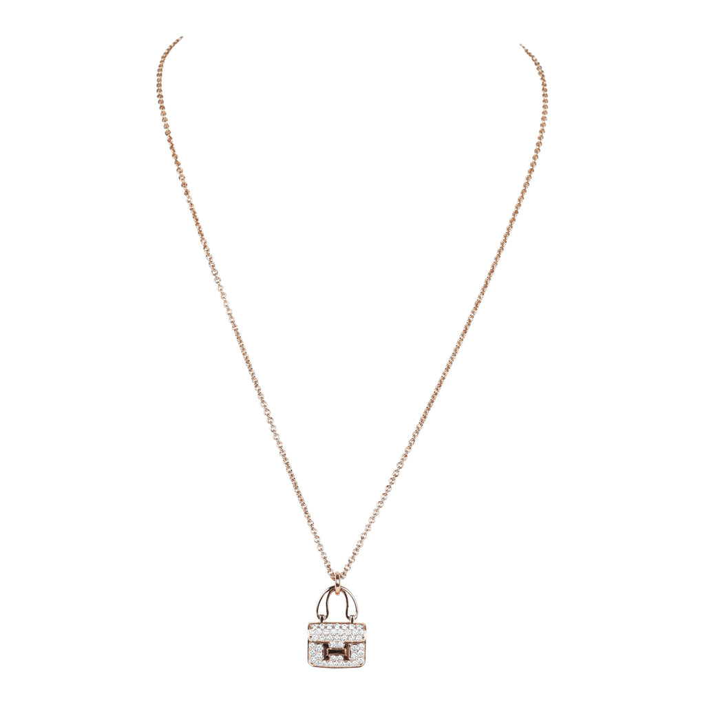 Hermes Amulettes Constance Pendant Necklace 18K Rose Gold & Diamonds Rose Gold Hardware